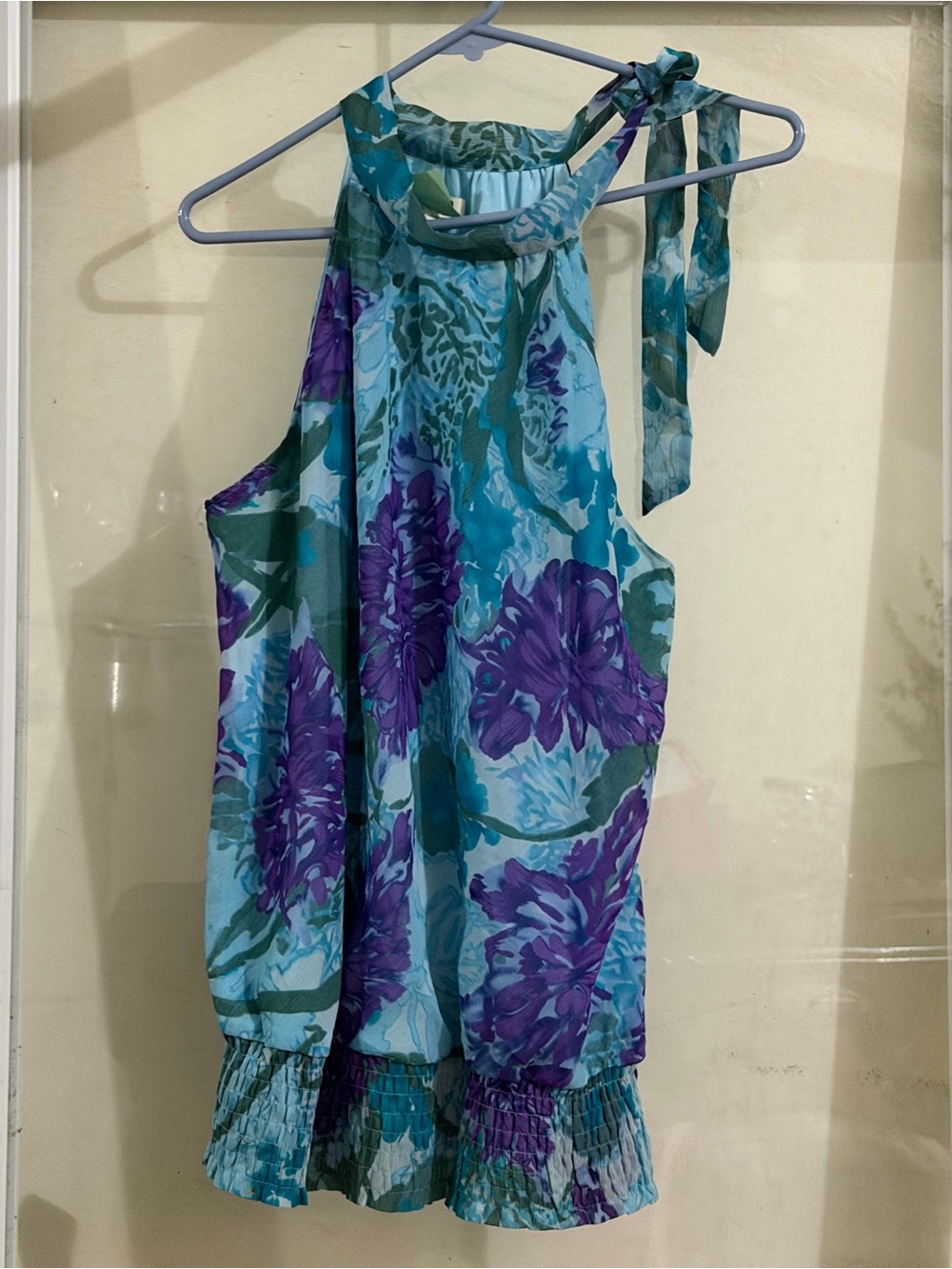 Cato Aqua & Purple Floral Halter Top